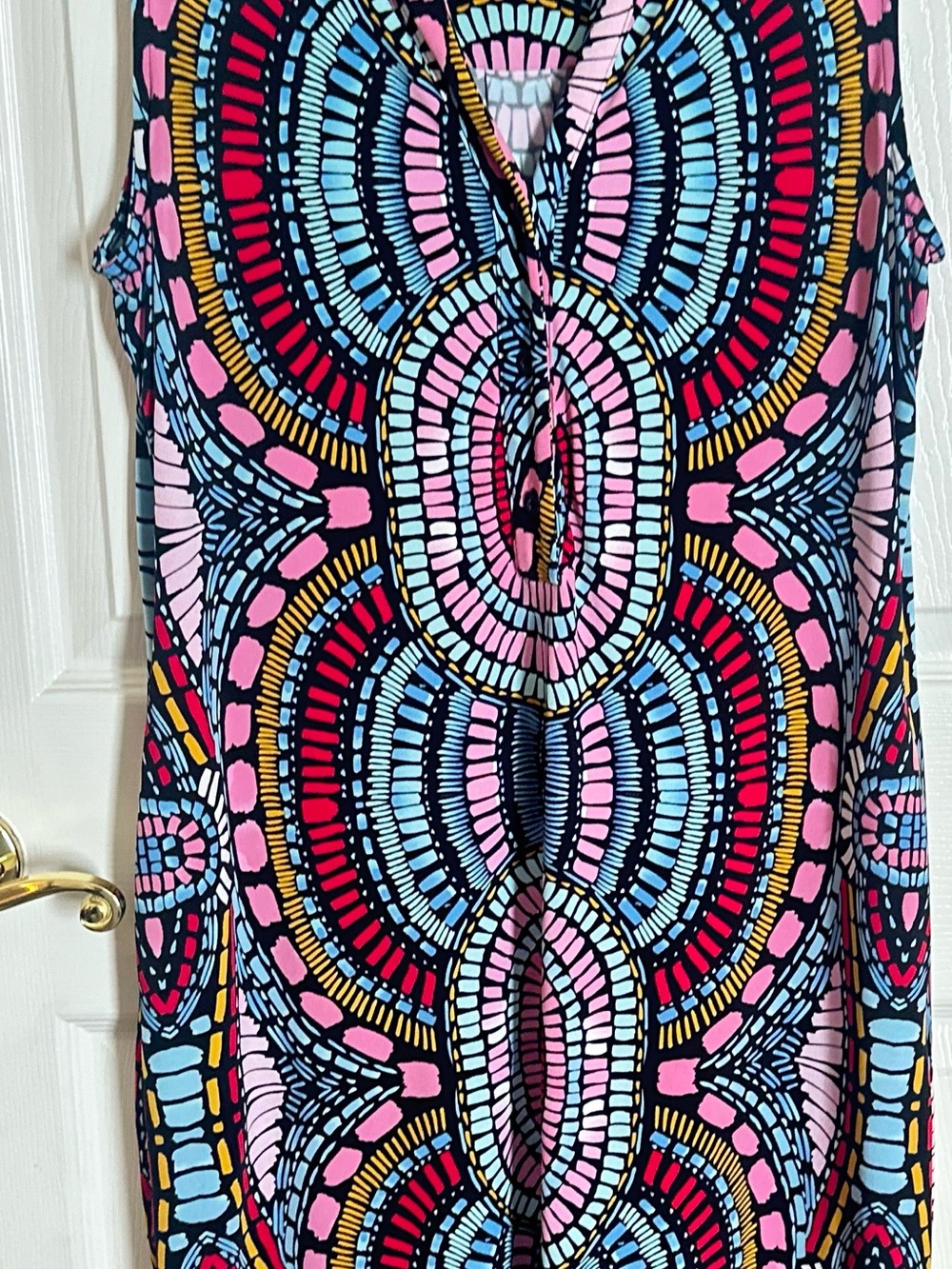 Tribal Multicolor Geometric Sleeveless Camisole - Pink, Blue, Red, Gold, Black